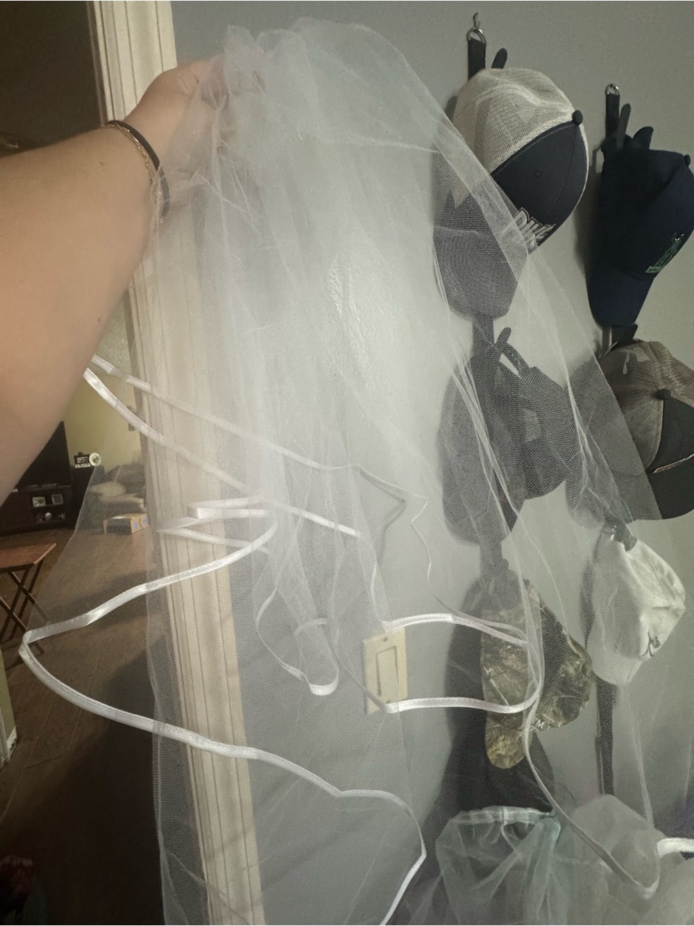 White Bridal Veil with Ribbon Edging